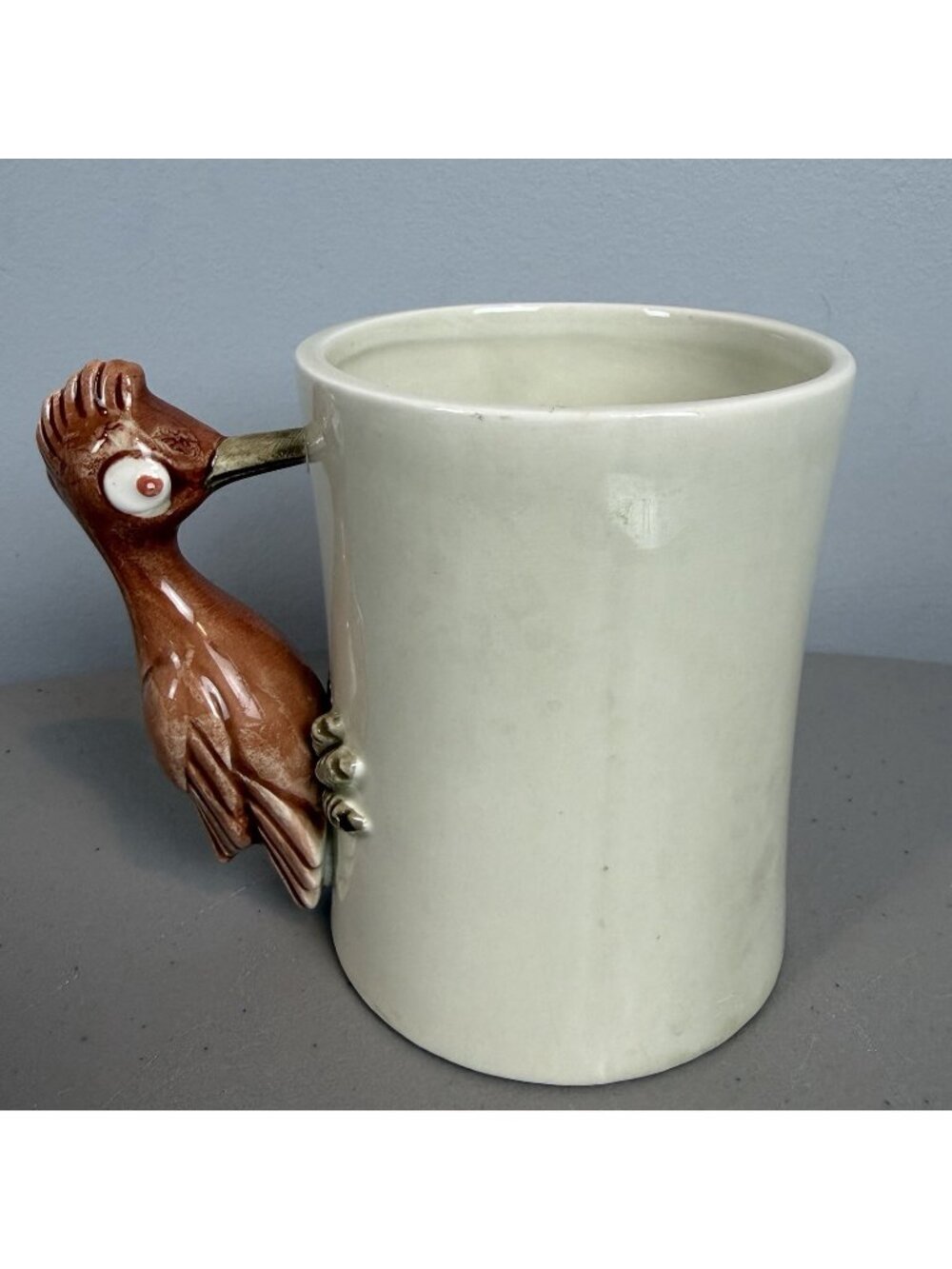 Vintage 1978 Fitz Floyd Bird in Hand Mug Brown Figural Bird Handle Japan